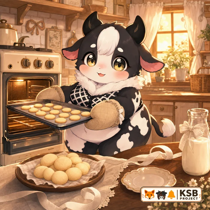 オーブンから焼きたてのクッキーを取り出すモルナ